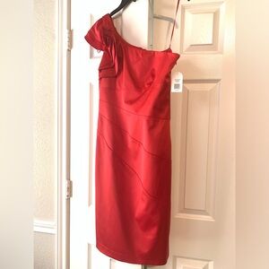 Jessica Simpson One Shoulder Red Cocktail Dress with ruffle sleeve. Very elegant